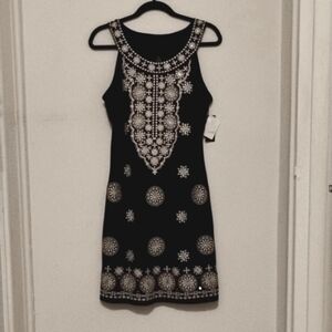 INC Retro Romance Embroidered Sleeveless Cocktail Dress Black/White Size L NWT